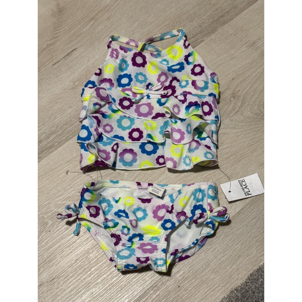The Childrens Place Baby Girls Floral Ruffle Tankini Swimsuit Set 6-9 Months NEW
